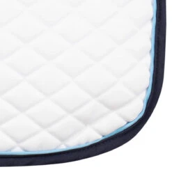 TuffRider Basic All Purpose Pad With Trim And Piping 23 TuffRider Basic All Purpose Pad With Trim And Piping -Equestrian Gear Shop 100558 JPC TuffRider.Basic .AllPurpose.Saddle.Pad .Trim Piping White.Navy .LightBlue CloseUp