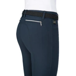 Equiline Women's Ash Riding Breeches With X-Grip Knee Patch -Equestrian Gear Shop EQline N08698 Ash.XGripKP Blue Detail