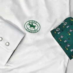 Essex Classics Ladies "Cock-a-Doodle-Do" Talent Yarn Straight Collar Long Sleeve Show Shirt -Equestrian Gear Shop Essex.Classics Cock a doodle do Show.Shirt ESL35 W3 Green.Roosters 00