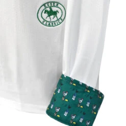 Essex Classics Ladies "Cock-a-Doodle-Do" Talent Yarn Straight Collar Long Sleeve Show Shirt -Equestrian Gear Shop Essex.Classics Cock a doodle do Show.Shirt ESL35 W3 Green.Roosters Swatch 01