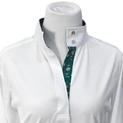 Essex Classics Ladies "Cock-a-Doodle-Do" Talent Yarn Straight Collar Long Sleeve Show Shirt -Equestrian Gear Shop Essex.Classics Show.Shirt Roosters ESL35 W3 Green.Roosters 00 9d62dcb0 cae5 44c7 a111 c281bbfa85eb