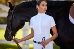 Ariat Womens Luxe Short Sleeve Show Shirt -Equestrian Gear Shop S23 WMS ENGL Carmel LaCunha Shot 01 6359 RTL